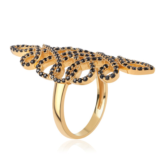 Pozlátený Strieborný Prsteň s Čiernym Spinelom