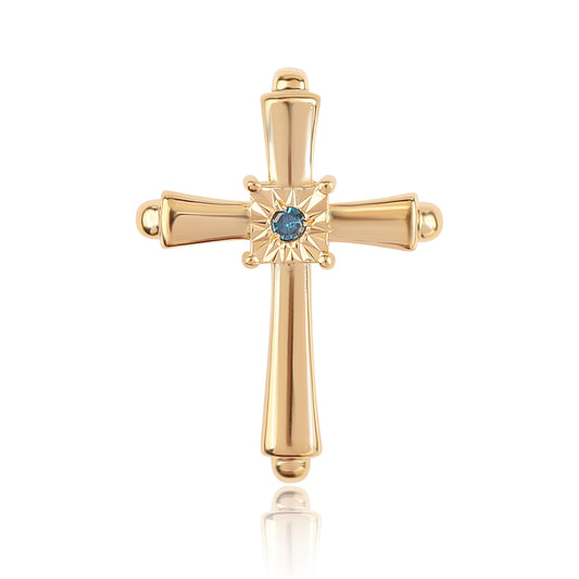 Kríž Pozlátený Strieborný Prívesok s Modrým Diamantom