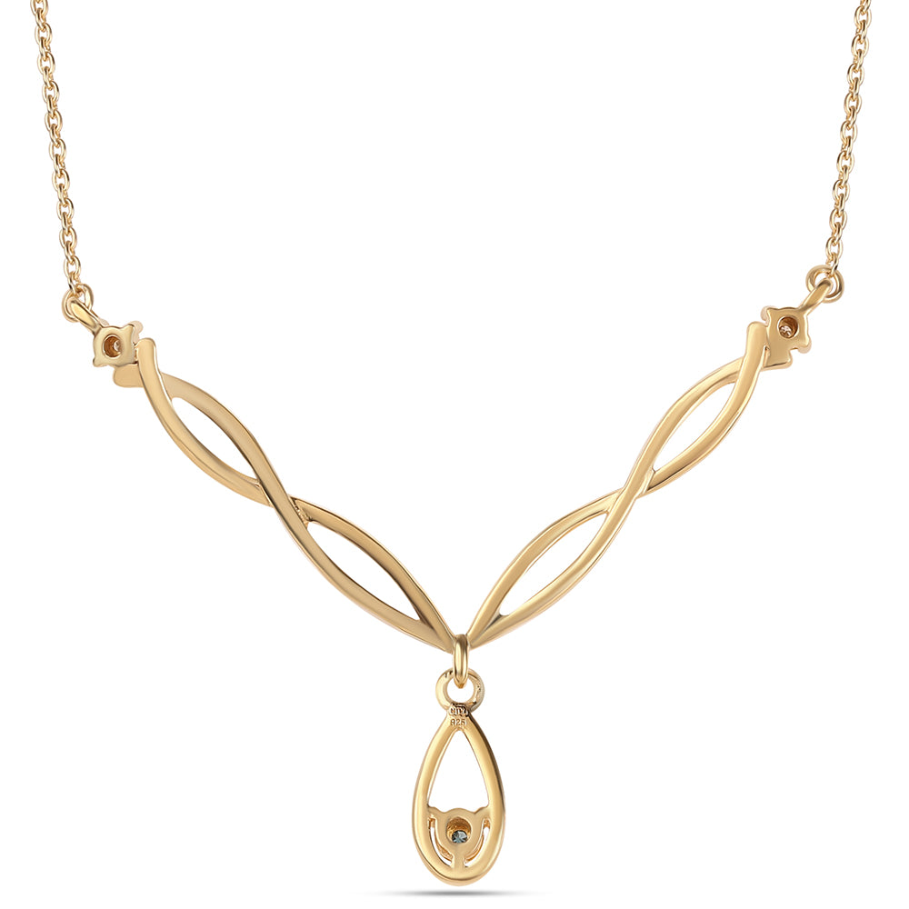 Pozlátený Strieborný Náhrdelník s Modrým Diamantom a Bielym Diamantom