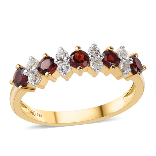 Pozlátený Strieborný Prsteň s Bartonským Granátom a Bielym Topásom