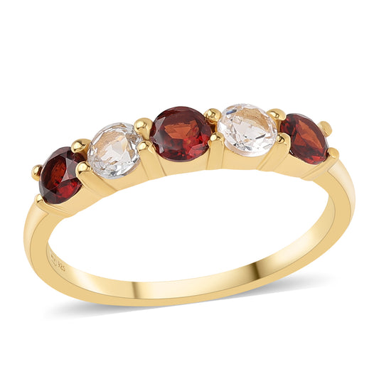 Pozlátený Strieborný Prsteň s Bartonským Granátom a Bielym Topásom