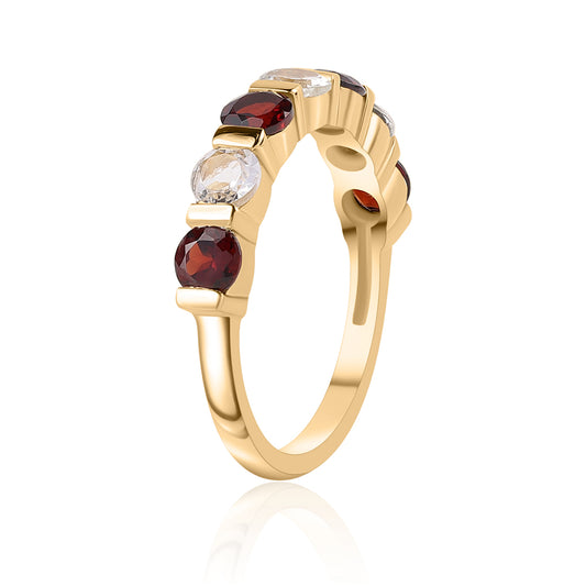 Pozlátený Strieborný Prsteň s Bartonským Granátom a Bielym Topásom