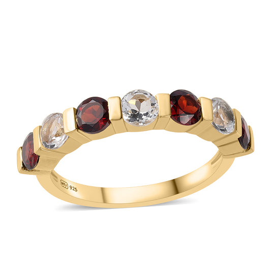 Pozlátený Strieborný Prsteň s Bartonským Granátom a Bielym Topásom