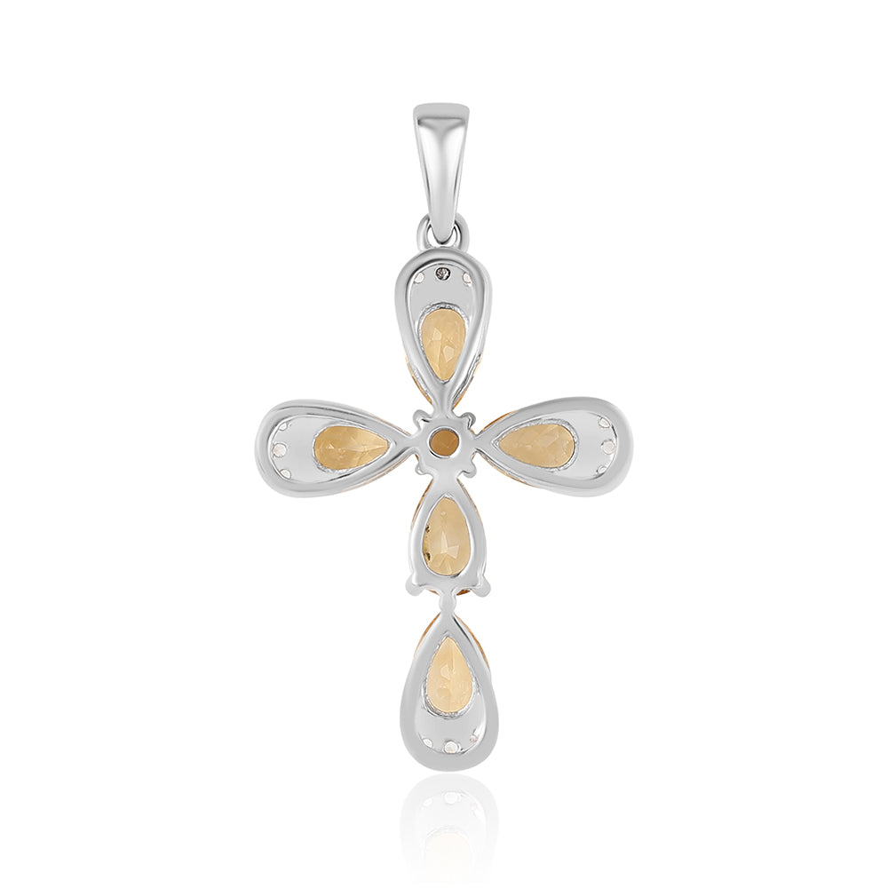 Kríž Strieborný Prívesok s Citrínom a Bielym Topásom