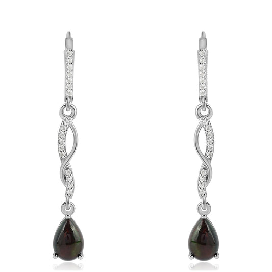 Strieborné Náušnice s Polnočne Čiernym Etiópskym Opálom z Lega Dembi a Bielym Topásom