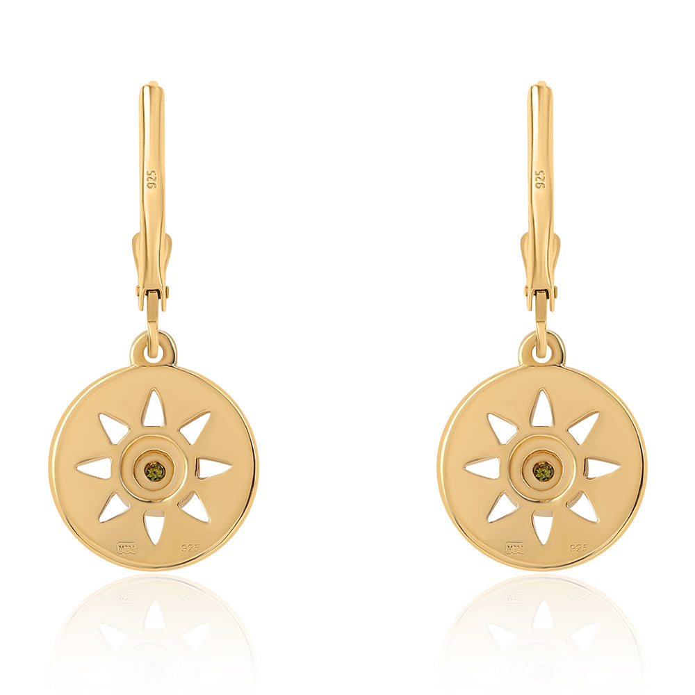 Pozlátené Strieborné Náušnice s so Zeleným Diamantom