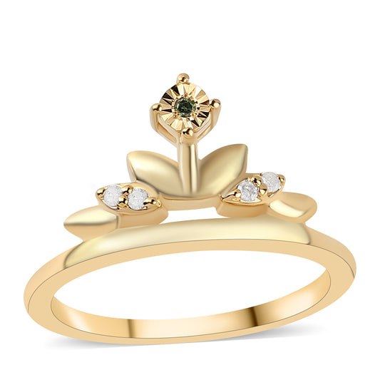 Pozlátený Strieborný Prsteň s so Zeleným Diamantom a Bielym Diamantom