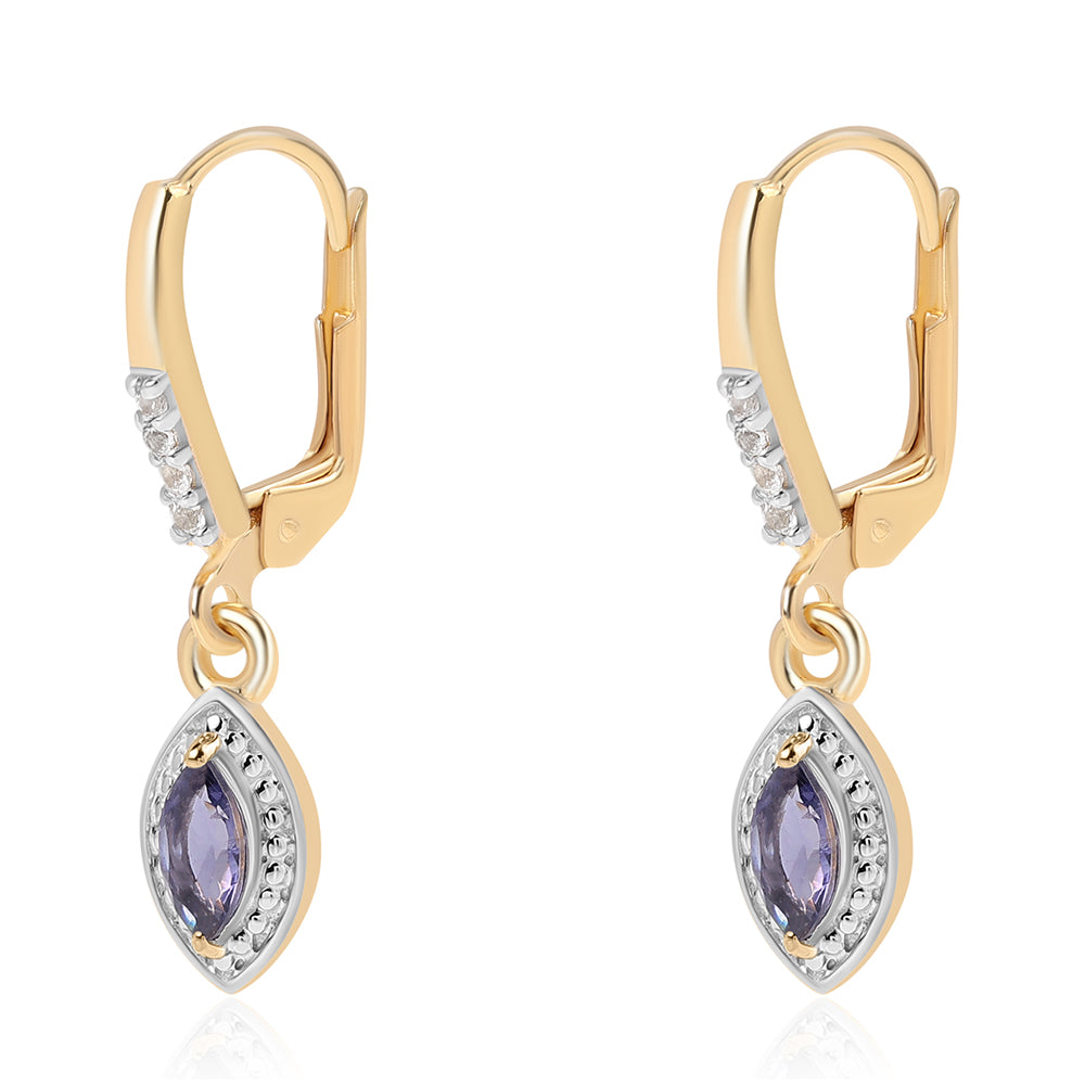 Pozlátené Strieborné Náušnice s Iolitom a Bielym Topásom