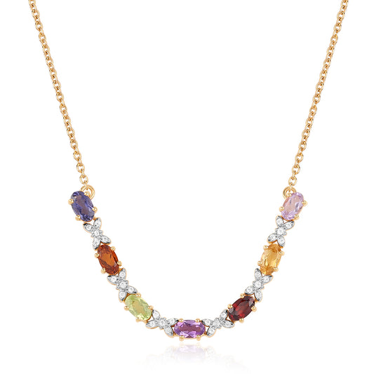 Pozlátený Strieborný Náhrdelník s Rose De France Ametystom a Citrínom