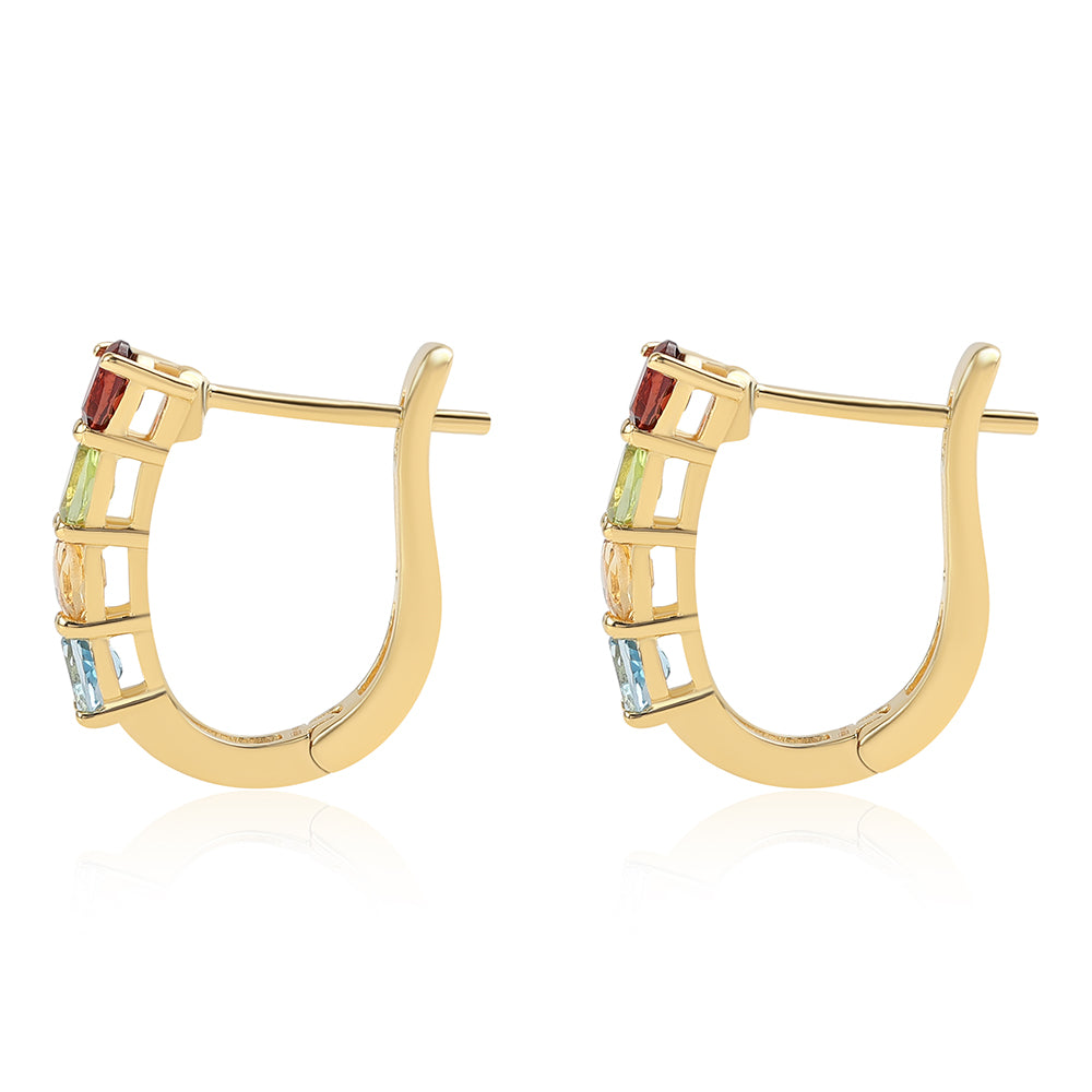 Pozlátené Strieborné Náušnice s Červeným Granátom a Citrínom