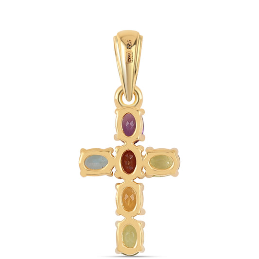 Kríž Pozlátený Strieborný Prívesok s Africkým Ametystom a Olivínom