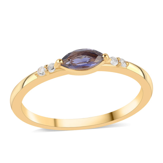 Pozlátený Strieborný Prsteň s Iolitom a Bielym Topásom