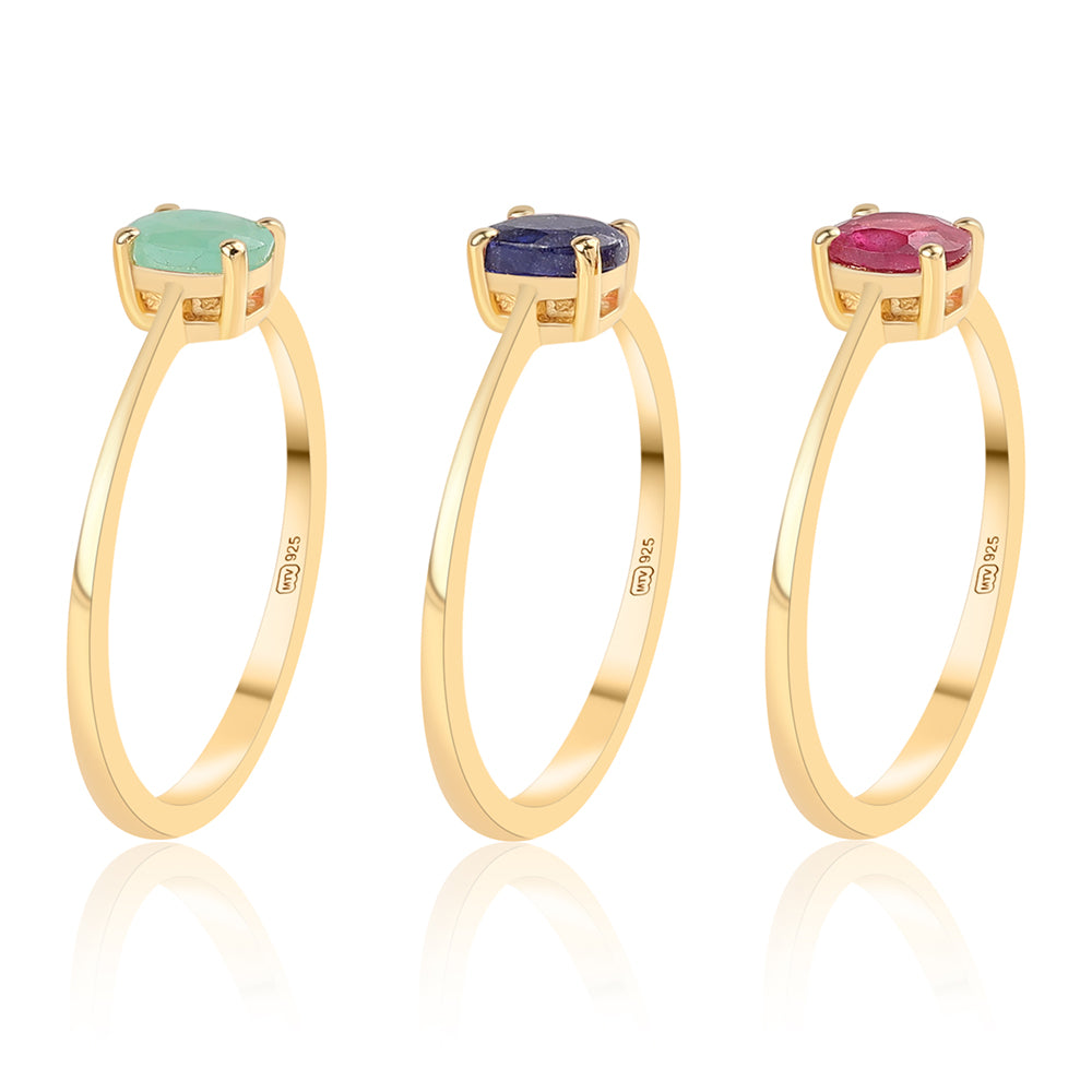 Pozlátené Strieborné Sada s Thajským Rubínom a Brazílskym Smaragdom ( Prsteň )