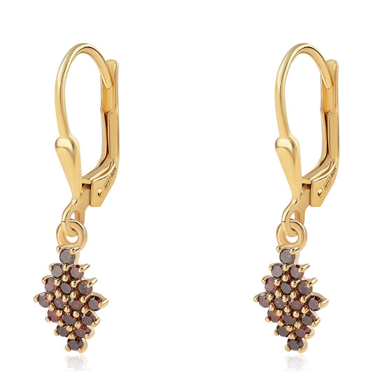 Pozlátené Strieborné Náušnice s Červeným Diamantom