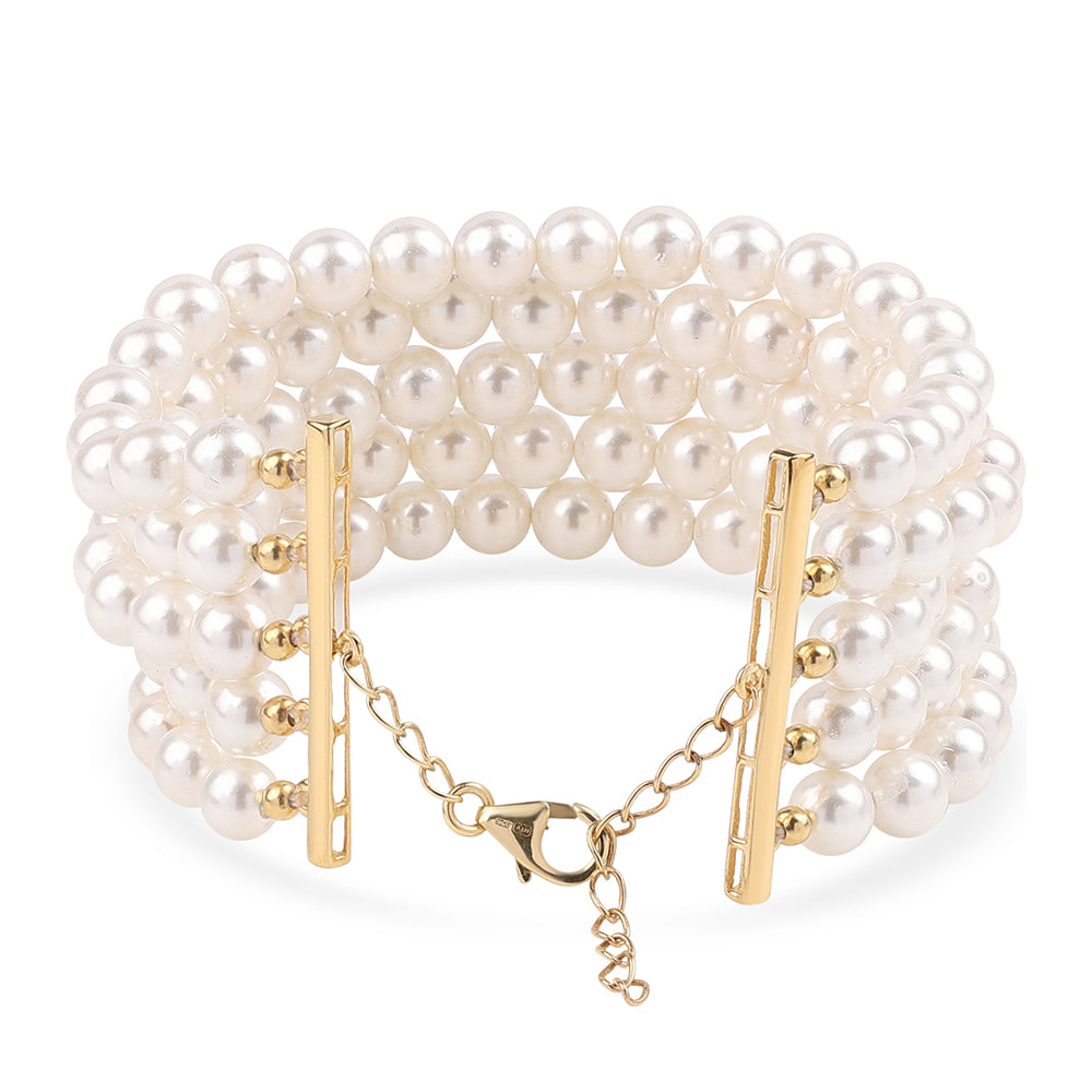 Pozlátený Strieborný Náramok s Bielou Sladkovodnou Perlou