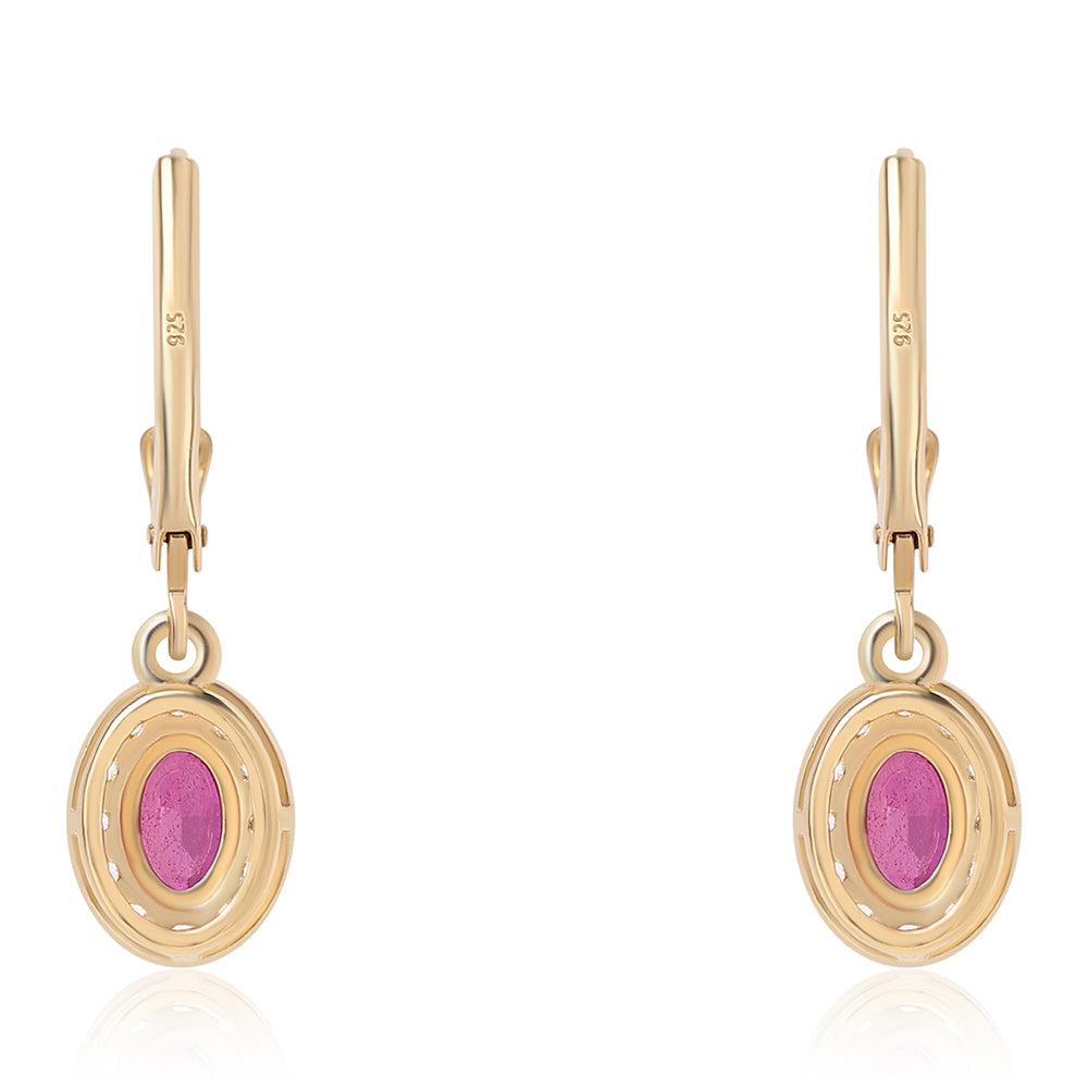 Pozlátené Strieborné Náušnice s Mozambickým Rubínom a Bielym Topásom