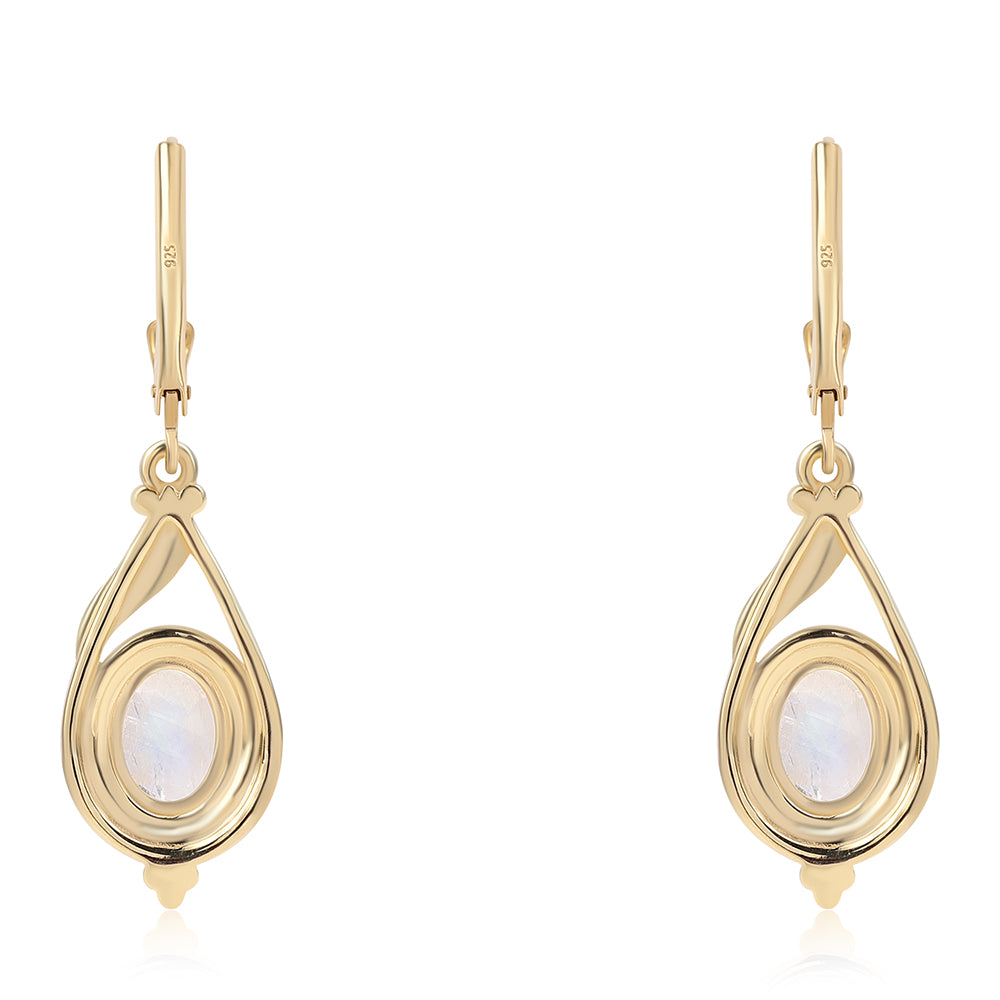 Pozlátené Strieborné Náušnice s AA dúhovým mesačným kameňom