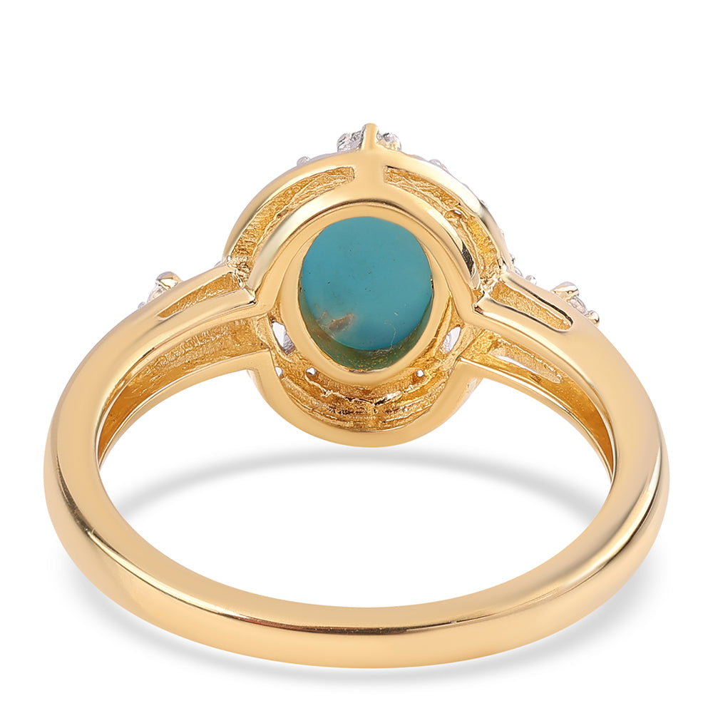 Pozlátený Strieborný Prsteň s so Sleeping Beauty Tyrkysom a Bielym Topásom