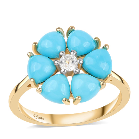 Pozlátený Strieborný Prsteň s so Sleeping Beauty Tyrkysom a Bielym Topásom