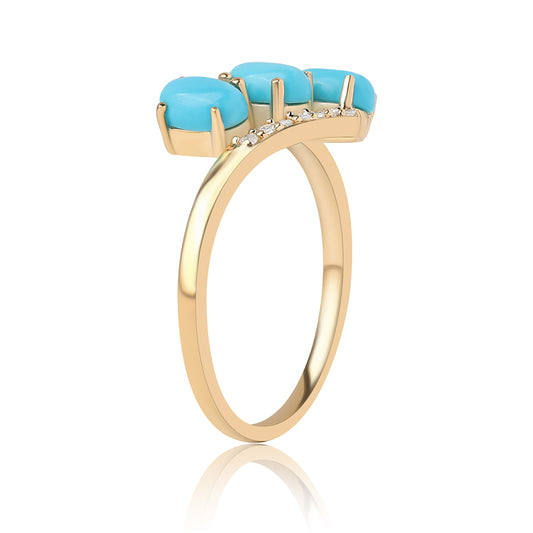 Pozlátený Strieborný Prsteň s so Sleeping Beauty Tyrkysom a Bielym Topásom
