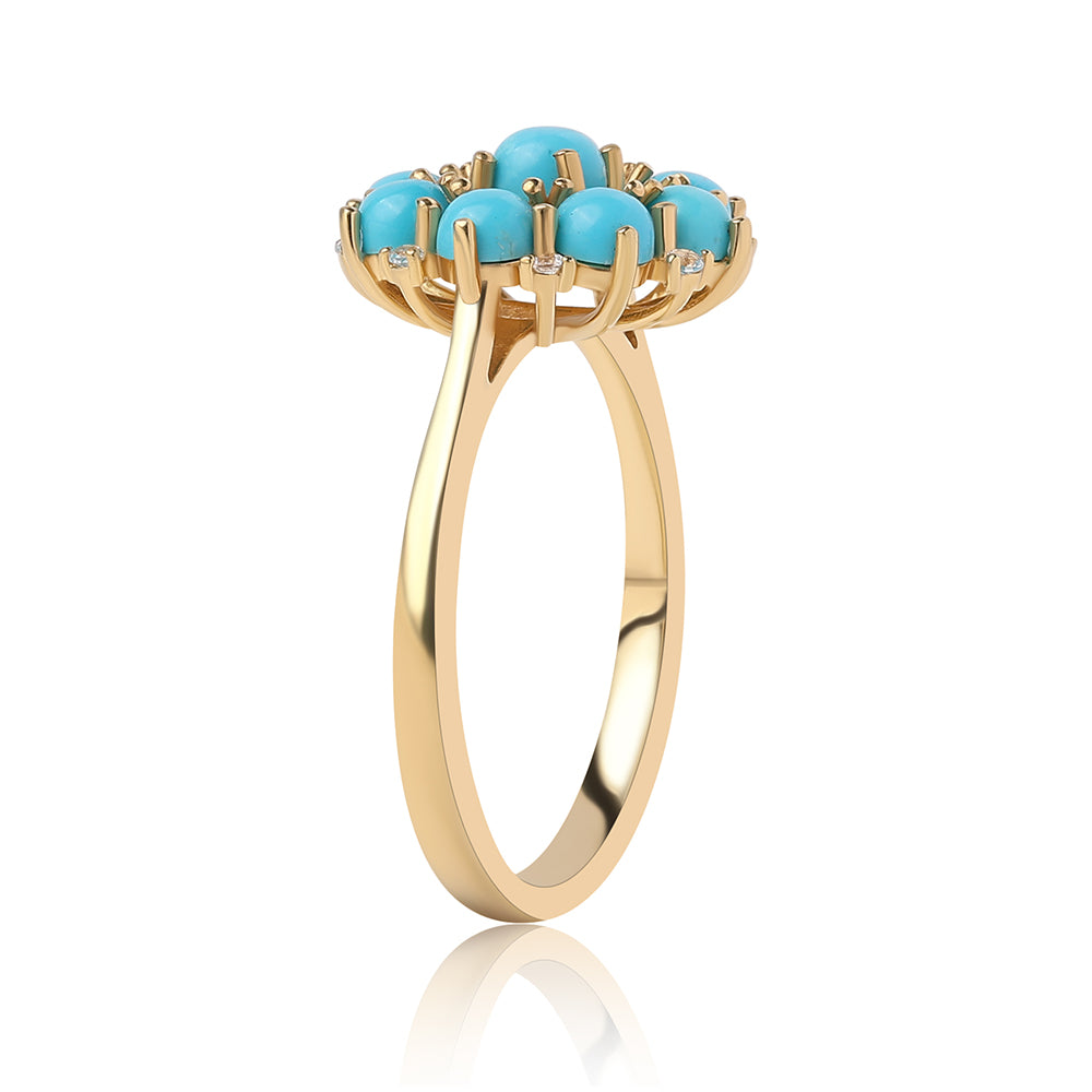 Pozlátený Strieborný Prsteň s so Sleeping Beauty Tyrkysom a Bielym Topásom