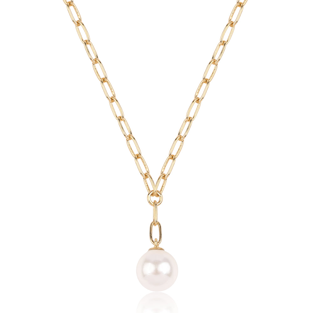 Pozlátený Strieborný Náhrdelník s Bielou Sladkovodnou Perlou