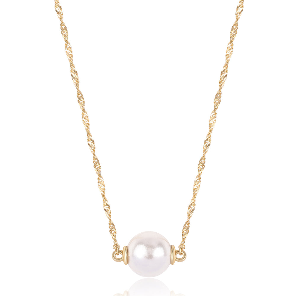 Pozlátený Strieborný Náhrdelník s Bielou Sladkovodnou Perlou