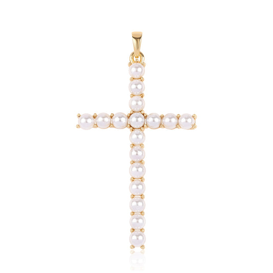Kríž Pozlátený Strieborný Prívesok s Bielou Sladkovodnou Perlou