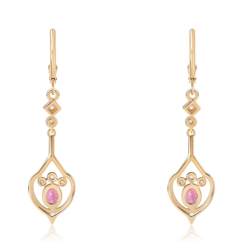 Pozlátené Strieborné Náušnice s Mozambickým Rubínom a Bielym Topásom