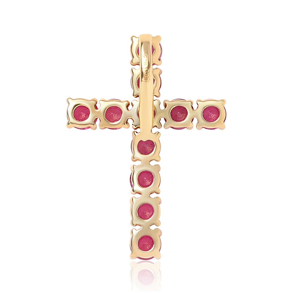 Kríž Pozlátený Strieborný Prívesok s Mozambickým Rubínom