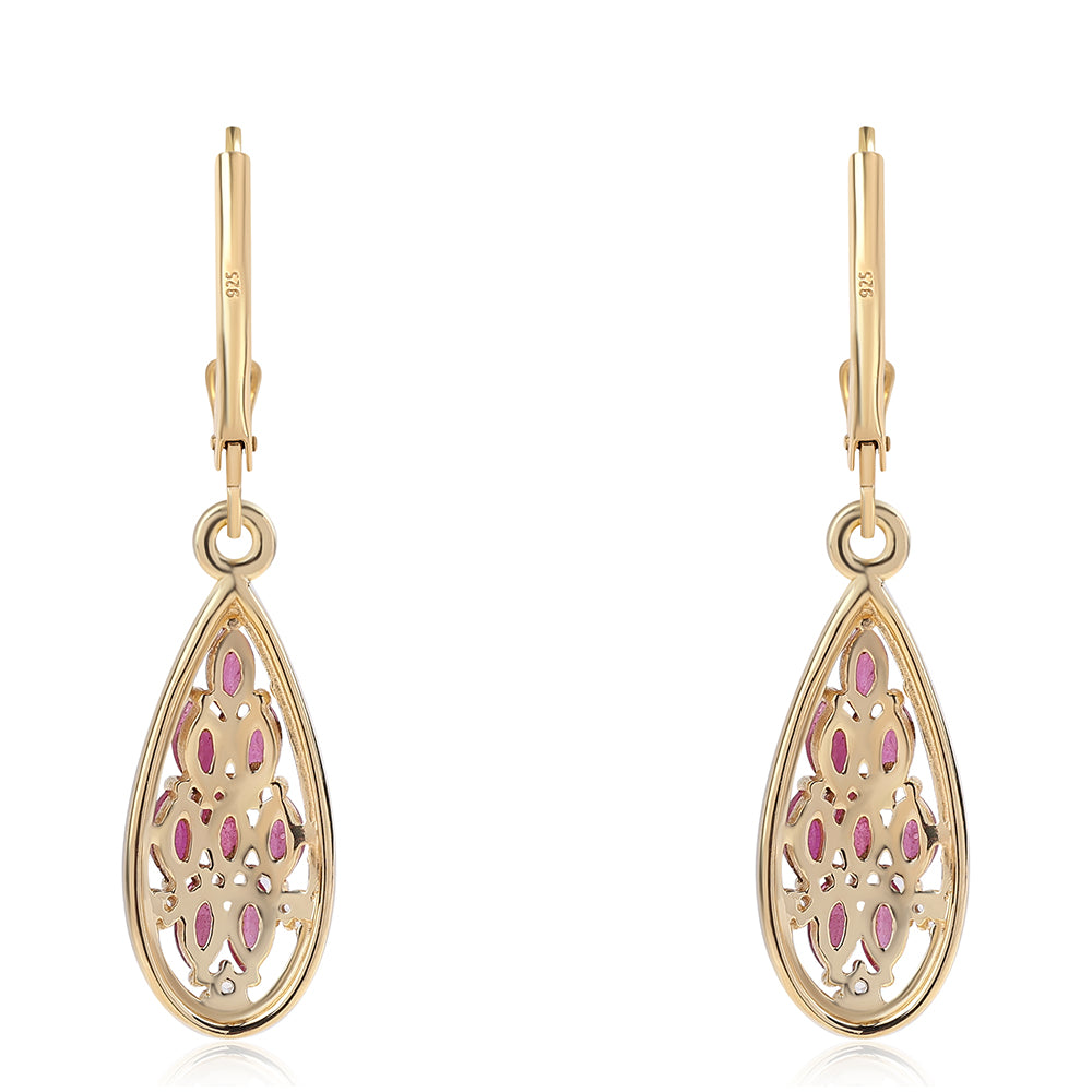 Pozlátené Strieborné Náušnice s Mozambickým Rubínom a Bielym Topásom