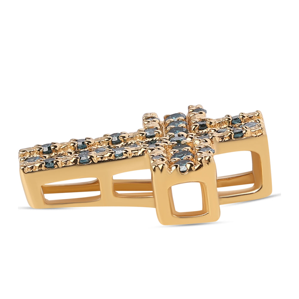 Kríž Pozlátený Strieborný Prívesok s Modrým Diamantom a Bielym Diamantom