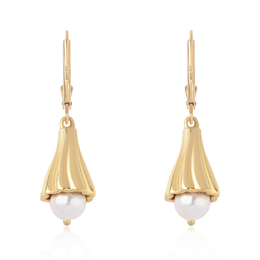 Pozlátené Strieborné Náušnice s Bielou Sladkovodnou Perlou