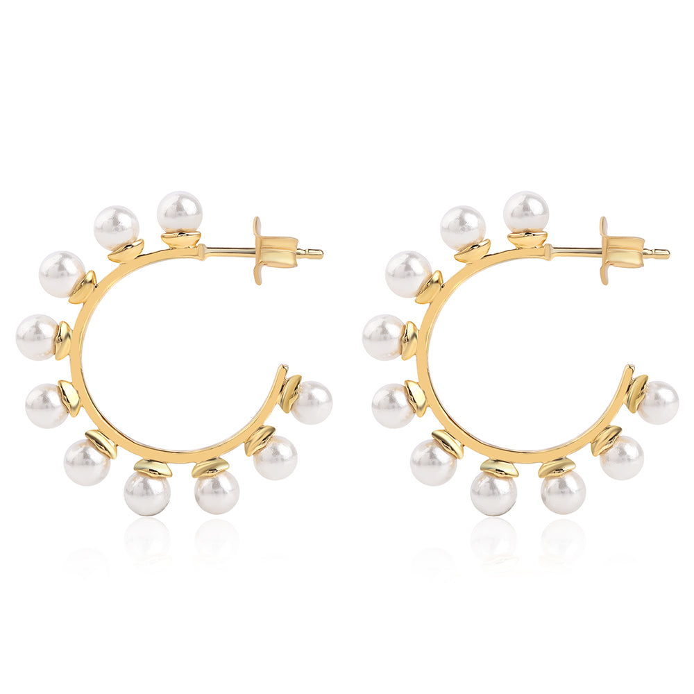 Pozlátené Strieborné Náušnice s Bielou Sladkovodnou Perlou