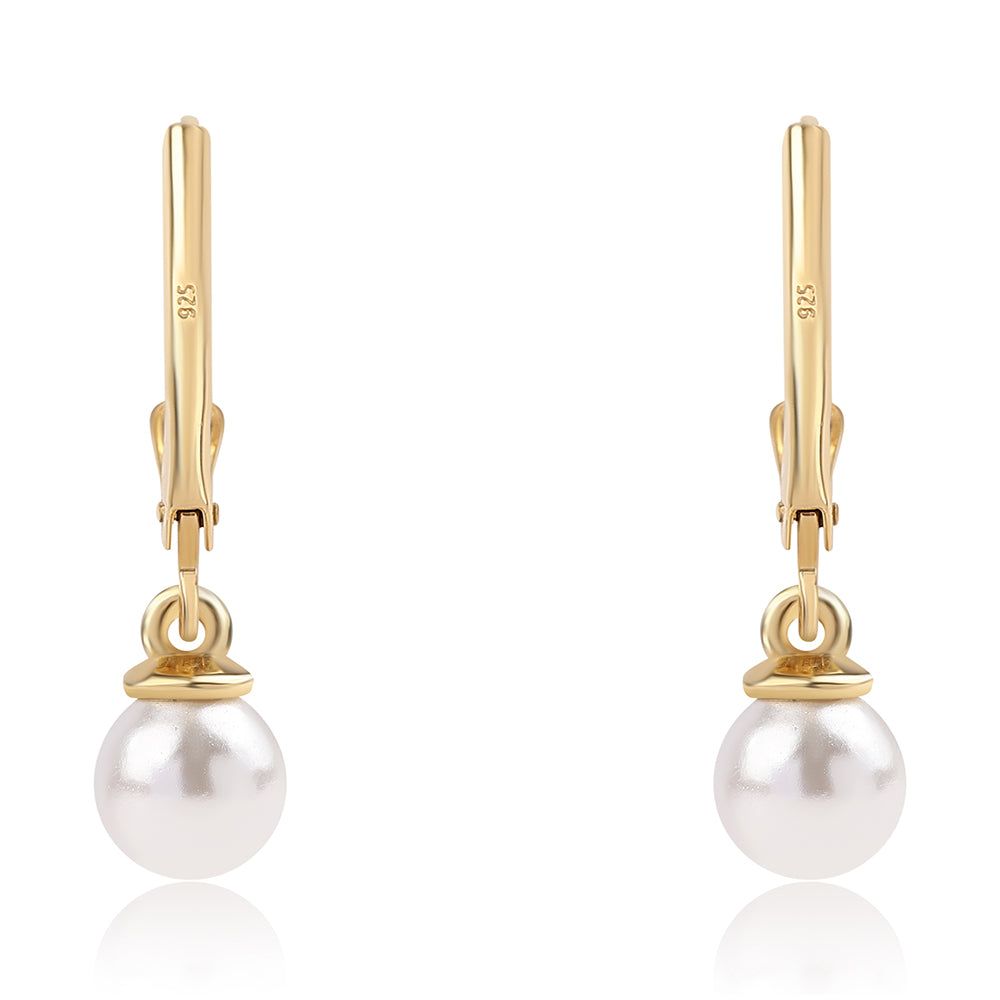 Pozlátené Strieborné Náušnice s Bielou Sladkovodnou Perlou