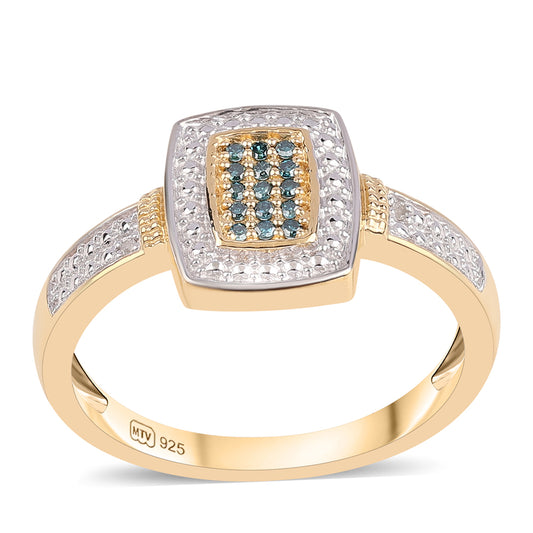 Pozlátený Strieborný Prsteň s Modrým Diamantom a Bielym Topásom