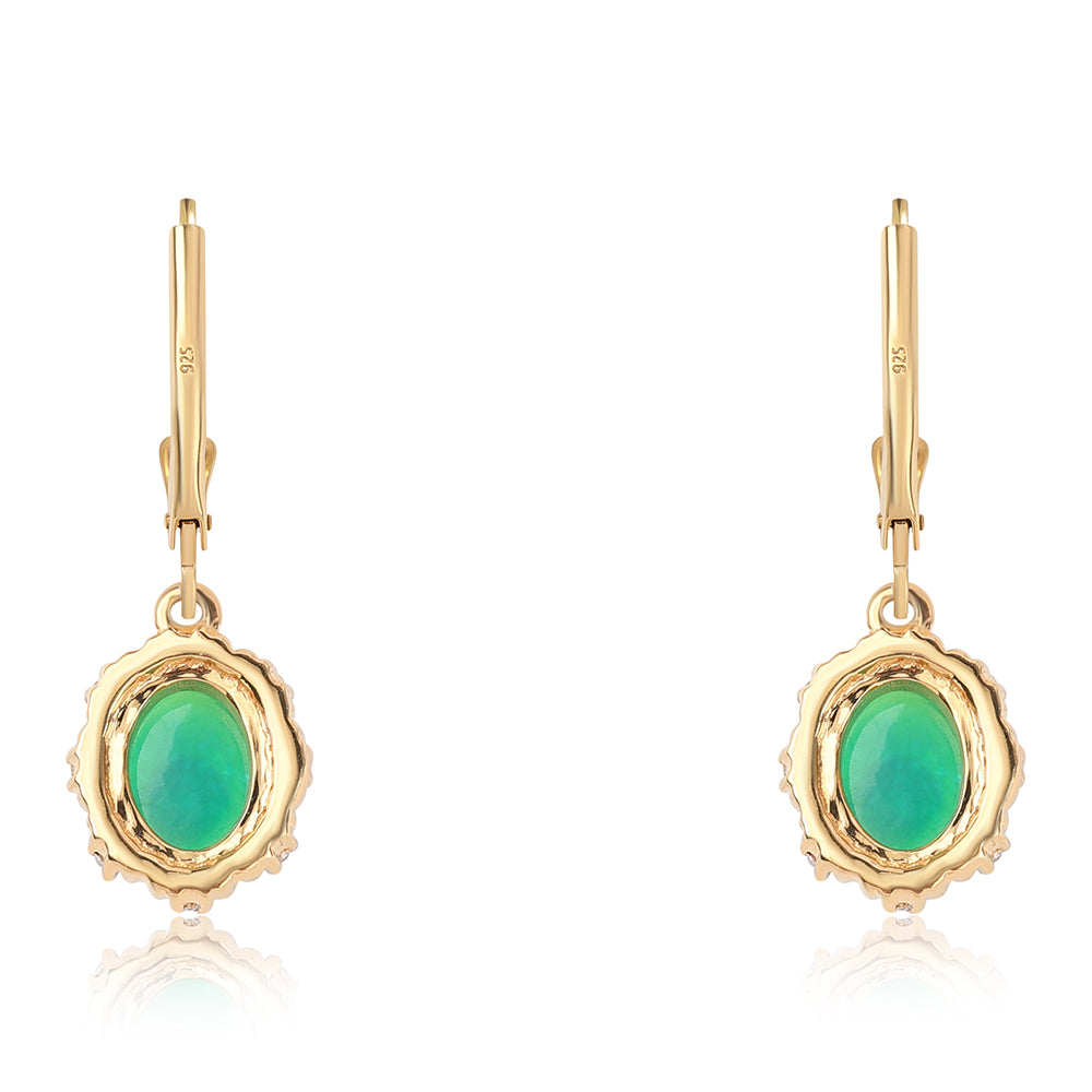 Pozlátené Strieborné Náušnice s so Zeleným Etiópskym Opálom z Lega Dembi a Bielym Topásom