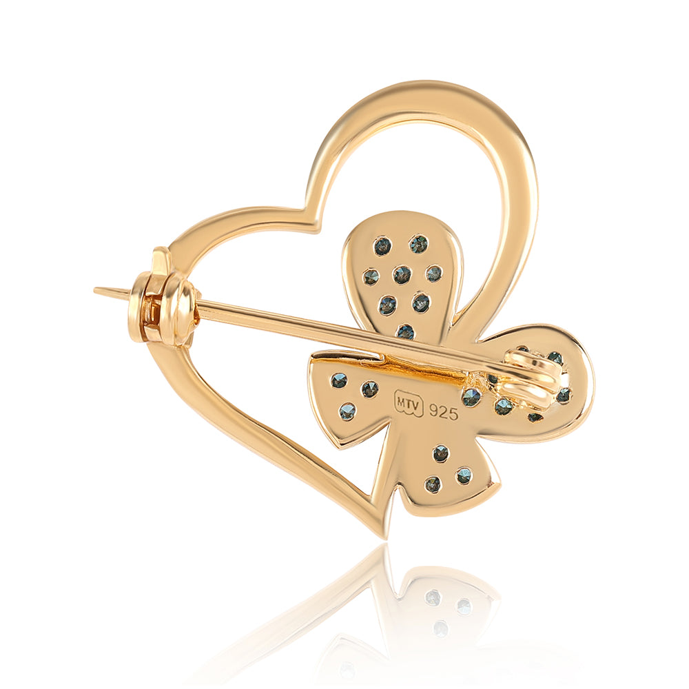 Pozlátený Strieborný Brošňa s Modrým Diamantom