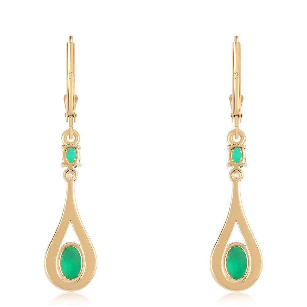 Pozlátené Strieborné Náušnice s so Zeleným Etiópskym Opálom z Lega Dembi a Bielym Topásom