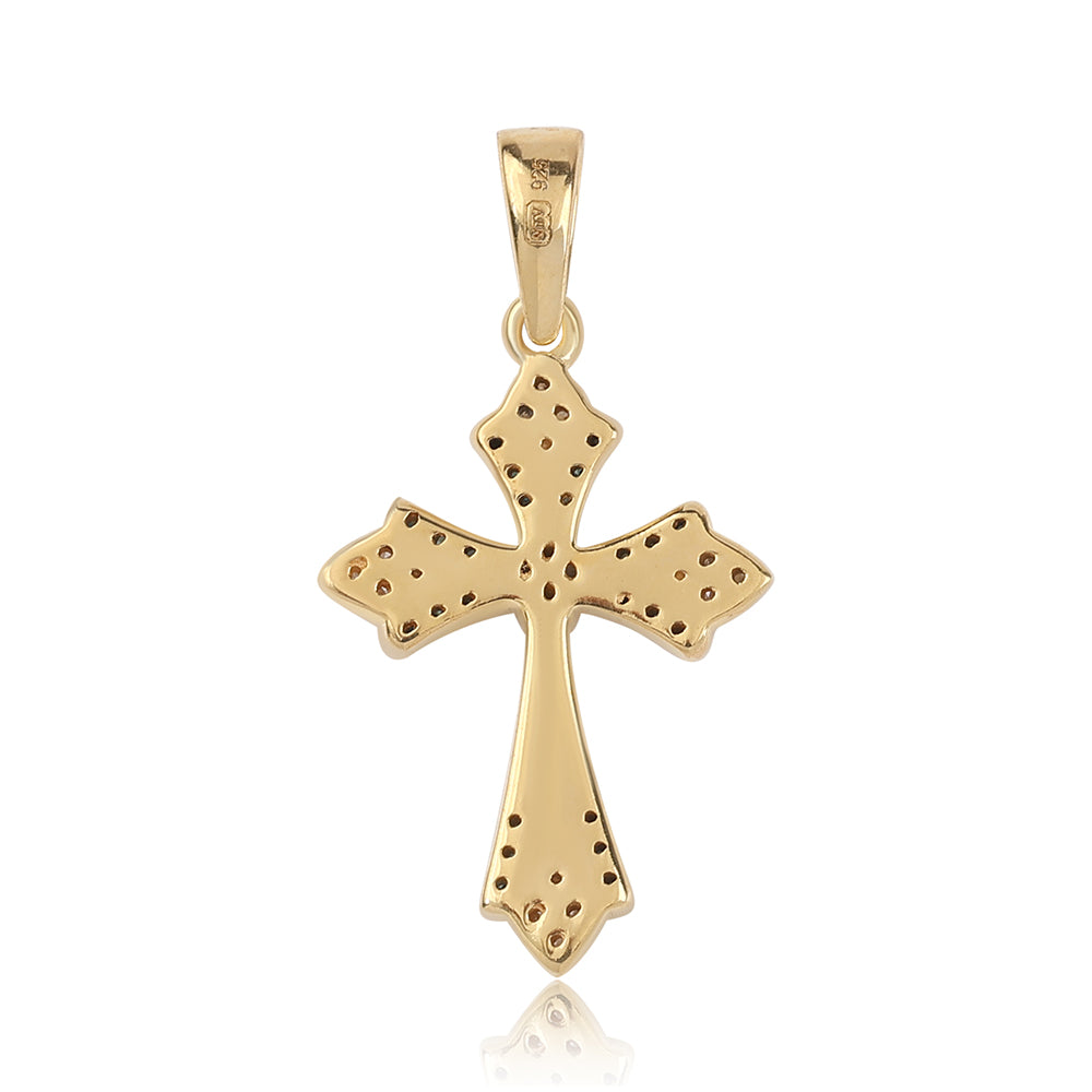 Kríž Pozlátený Strieborný Prívesok s Modrým Diamantom a Bielym Diamantom