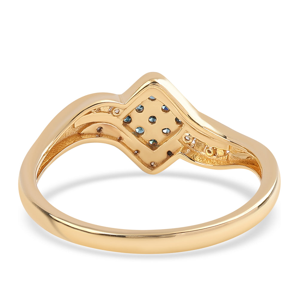 Pozlátený Strieborný Prsteň s Modrým Diamantom a Bielym Diamantom