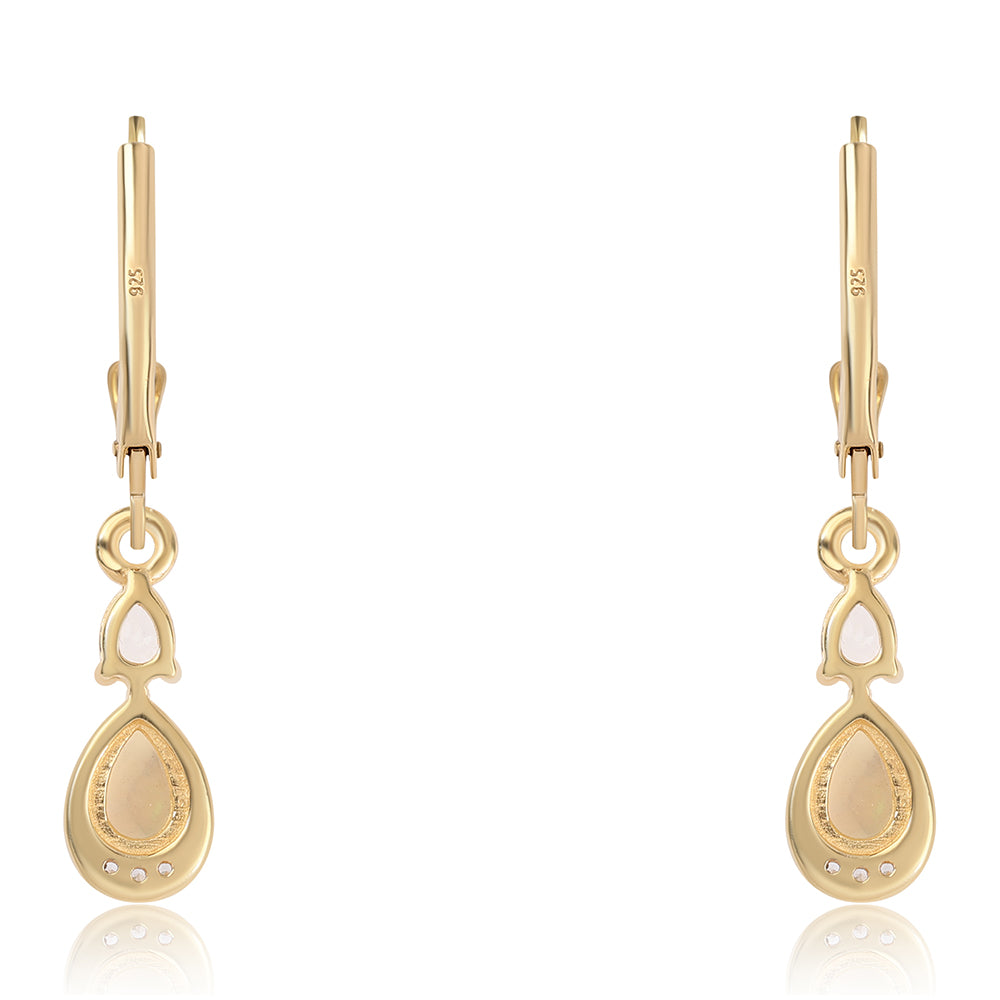 Pozlátené Strieborné Náušnice s Etiópskym Opálom z Lega Dembi a Bielym Topásom