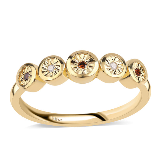 Pozlátený Strieborný Prsteň s Červeným Diamantom a Bielym Diamantom