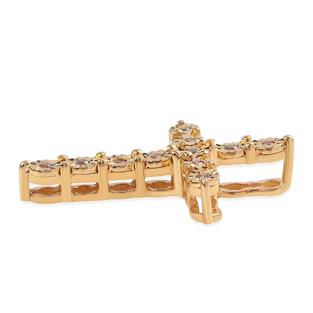 Kríž Pozlátený Strieborný Prívesok s Červeným Diamantom