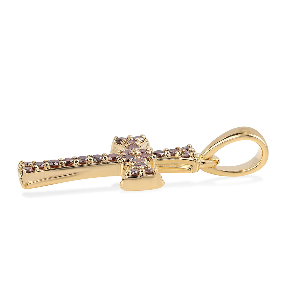 Kríž Pozlátený Strieborný Prívesok s Červeným Diamantom