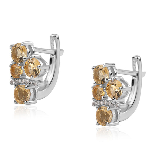 Strieborné Náušnice s AA Brazílskym Citrínom a Bielym Topásom
