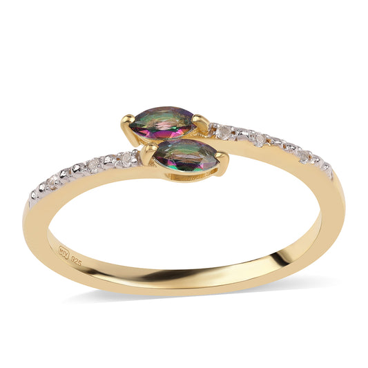 Pozlátený Strieborný Prsteň s Mystickým Topásom a Bielym Topásom