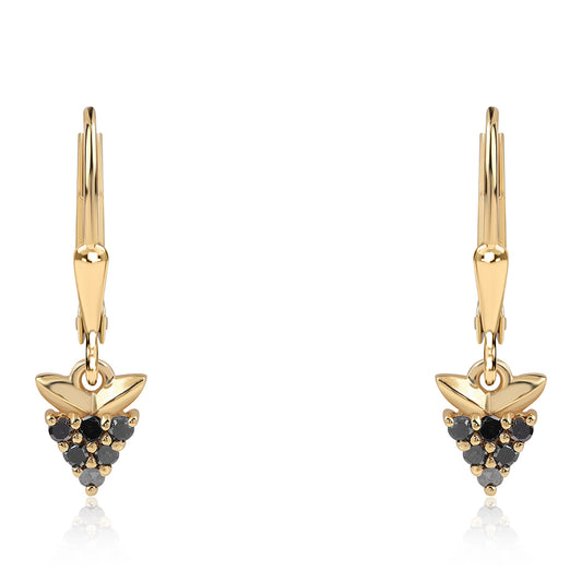 Pozlátené Strieborné Náušnice s Čiernym Diamantom