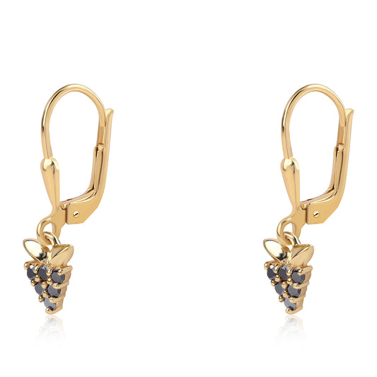 Pozlátené Strieborné Náušnice s Čiernym Diamantom
