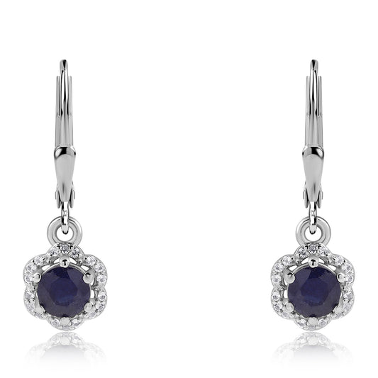 Strieborné Náušnice s Austrálskym Modrým Zafírom a Bielym Topásom